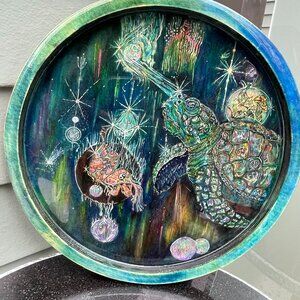Cosmic Sea Turtle Coastal Psychedelic Painting Space Fantasy